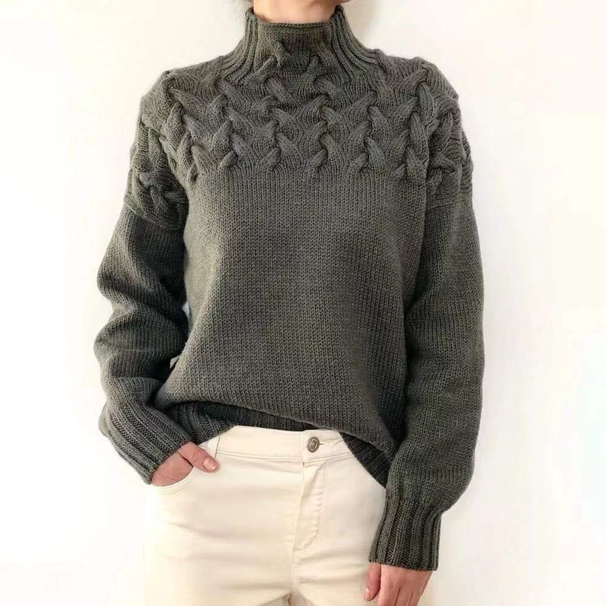 TIOZONEY - Sweater Cuello de Cuello Alto Mujer