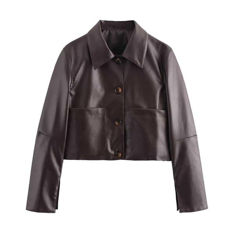 TIOZONEY - Chaqueta de manga larga de cuero para mujeres