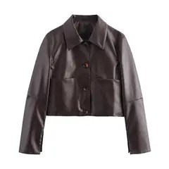 TIOZONEY - Chaqueta de manga larga de cuero para mujeres
