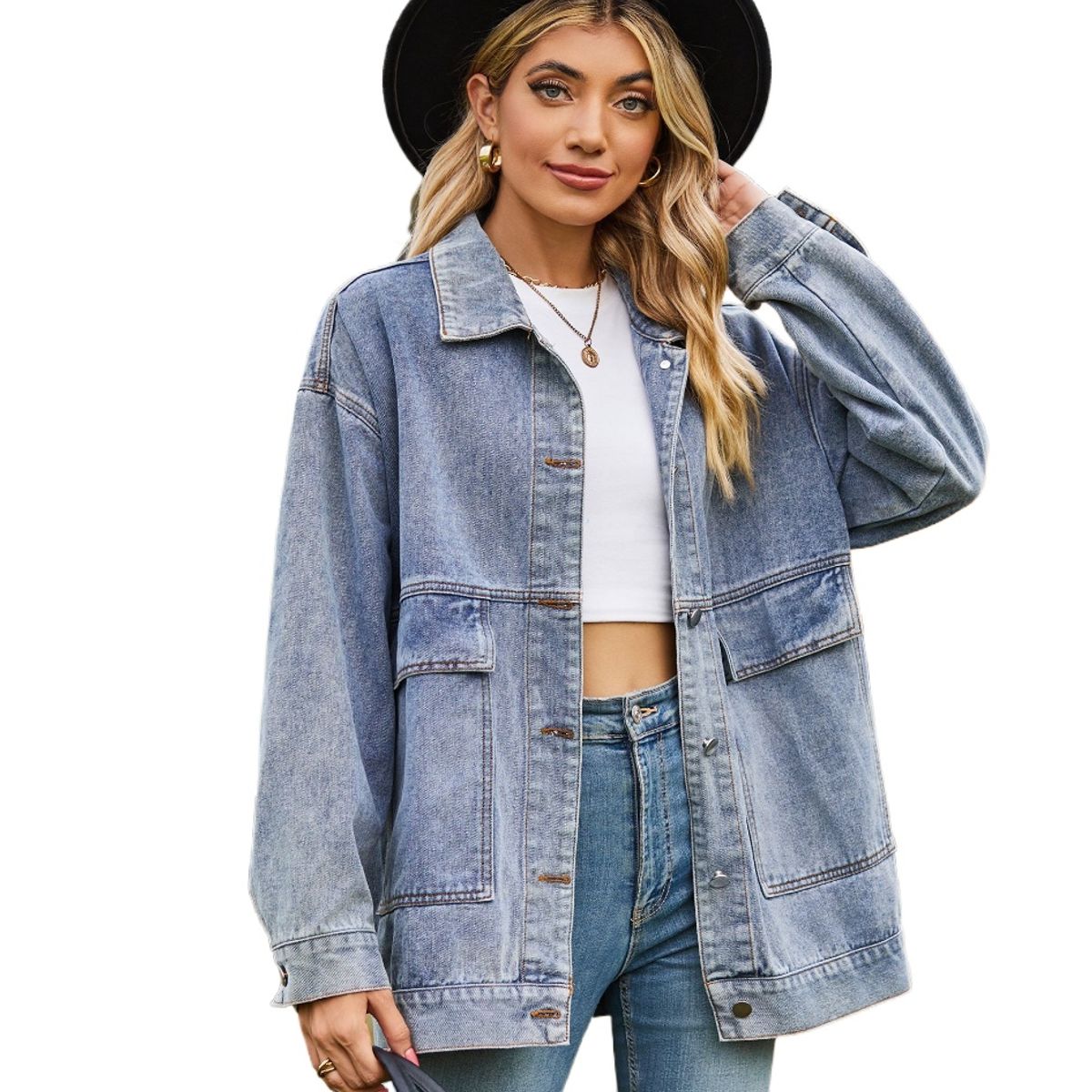 TIOZONEY - Chaqueta de Jeans Mujer -Azul