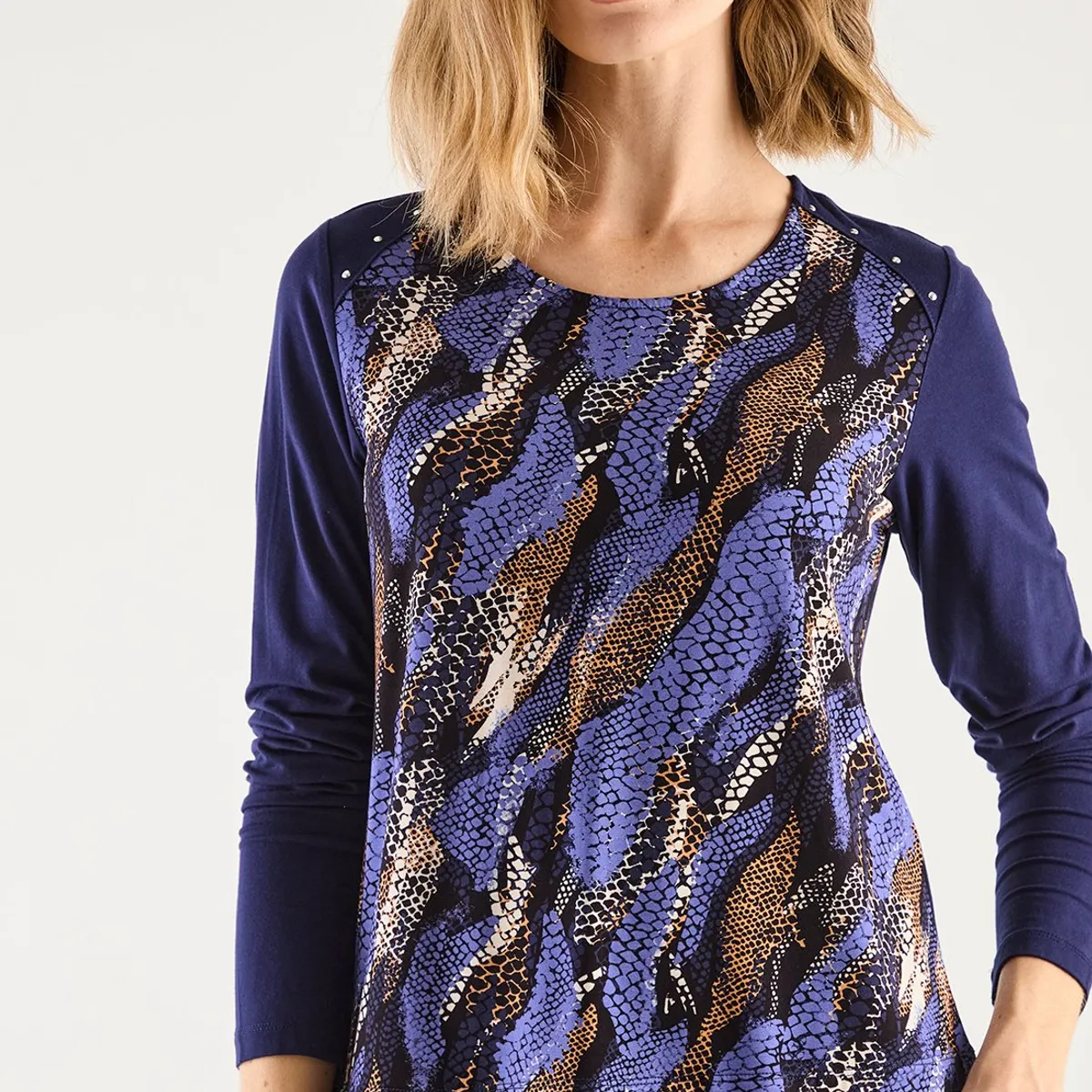 MA GRIFFE - Polera Manga Larga Azul Marino Mujer Magriffe