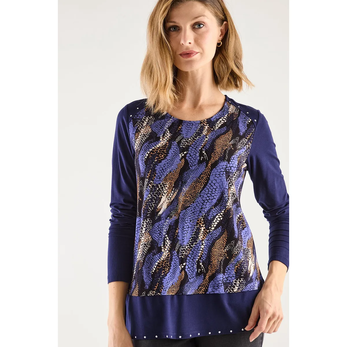 MA GRIFFE - Polera Manga Larga Azul Marino Mujer Magriffe