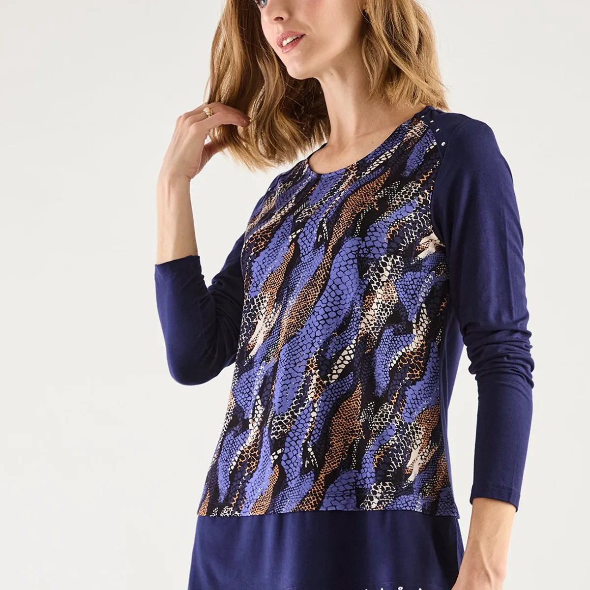 MA GRIFFE - Polera Manga Larga Azul Marino Mujer Magriffe