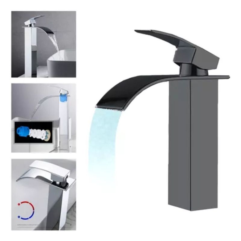 GENERICO - Llave Lavamanos Monomando Cascada Baño De Lujo Acero Negro