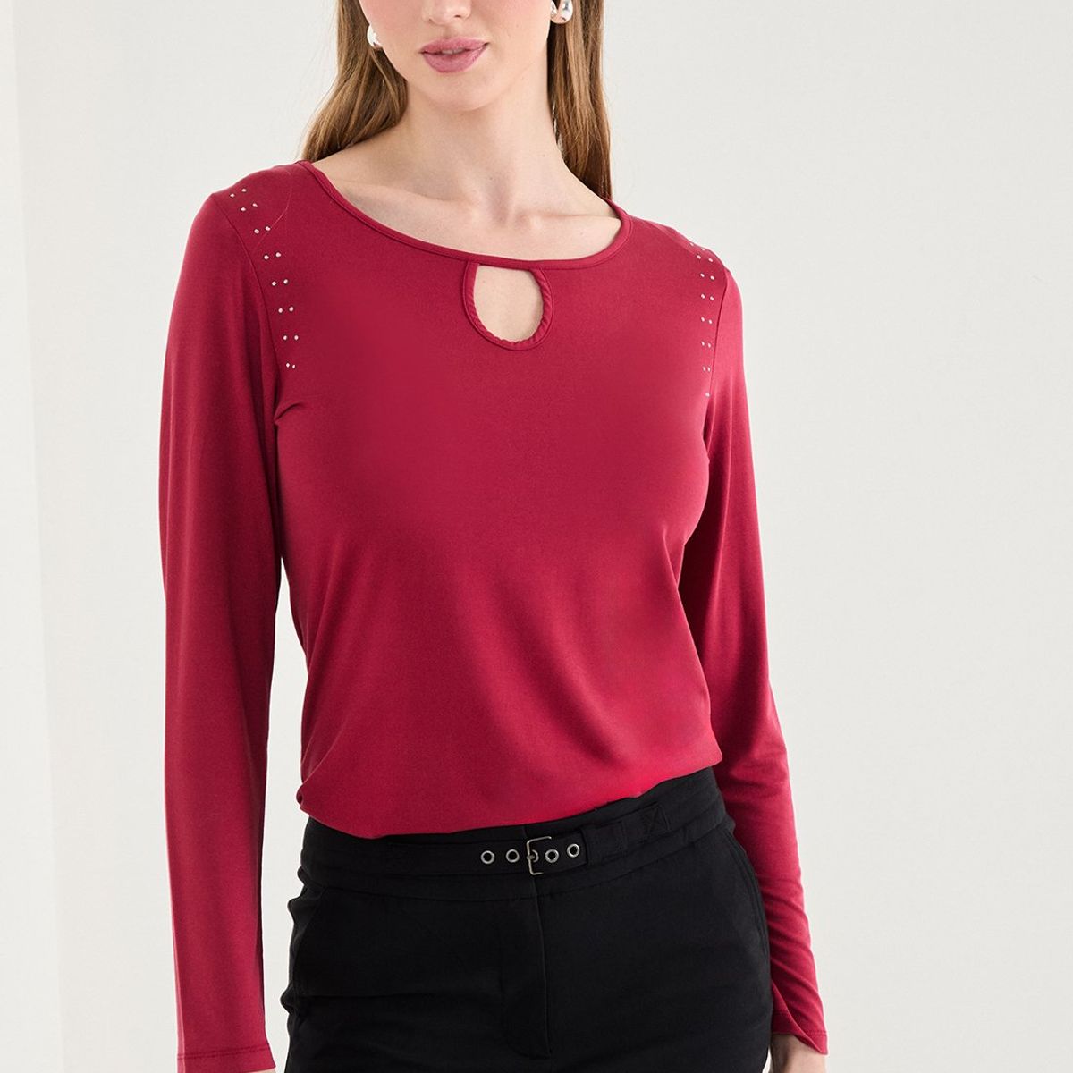 ASH - Polera Manga Larga Burdeo Mujer Ash