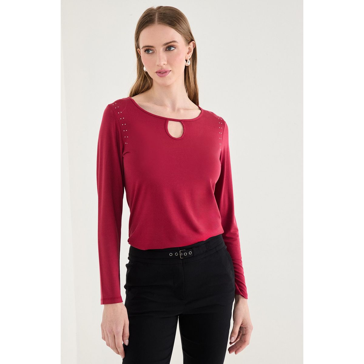 ASH - Polera Manga Larga Burdeo Mujer Ash