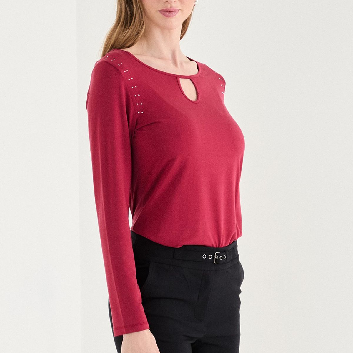 ASH - Polera Manga Larga Burdeo Mujer Ash