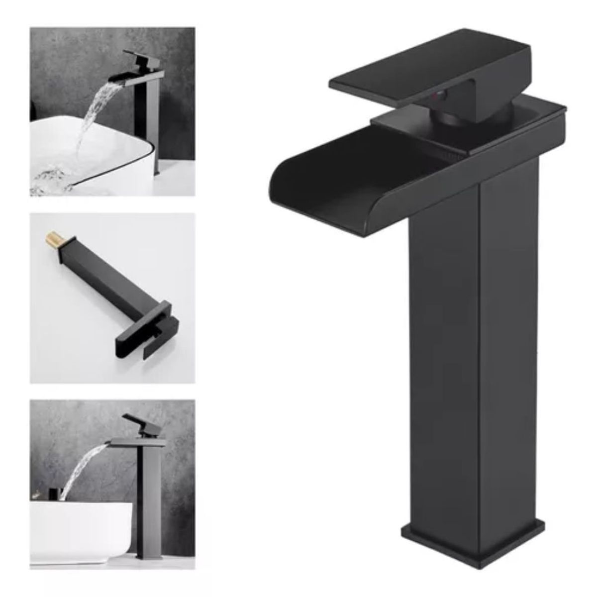 GENERICO - Llave Monomando Lavamanos Estilo Cascada Moderna Acero Negro