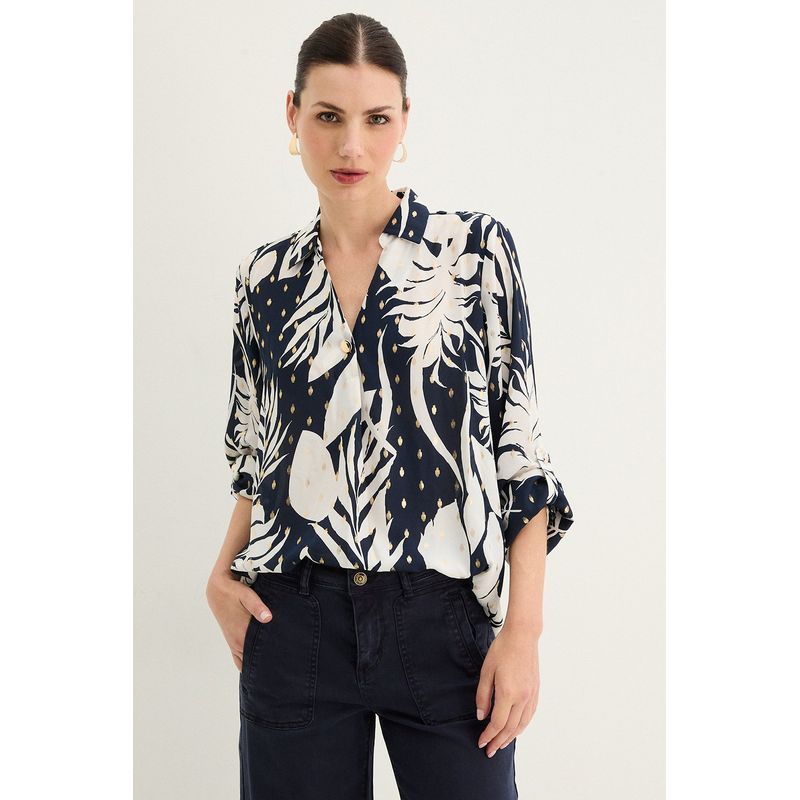 MA GRIFFE - Blusa Manga Larga Azul Marino Mujer Magriffe