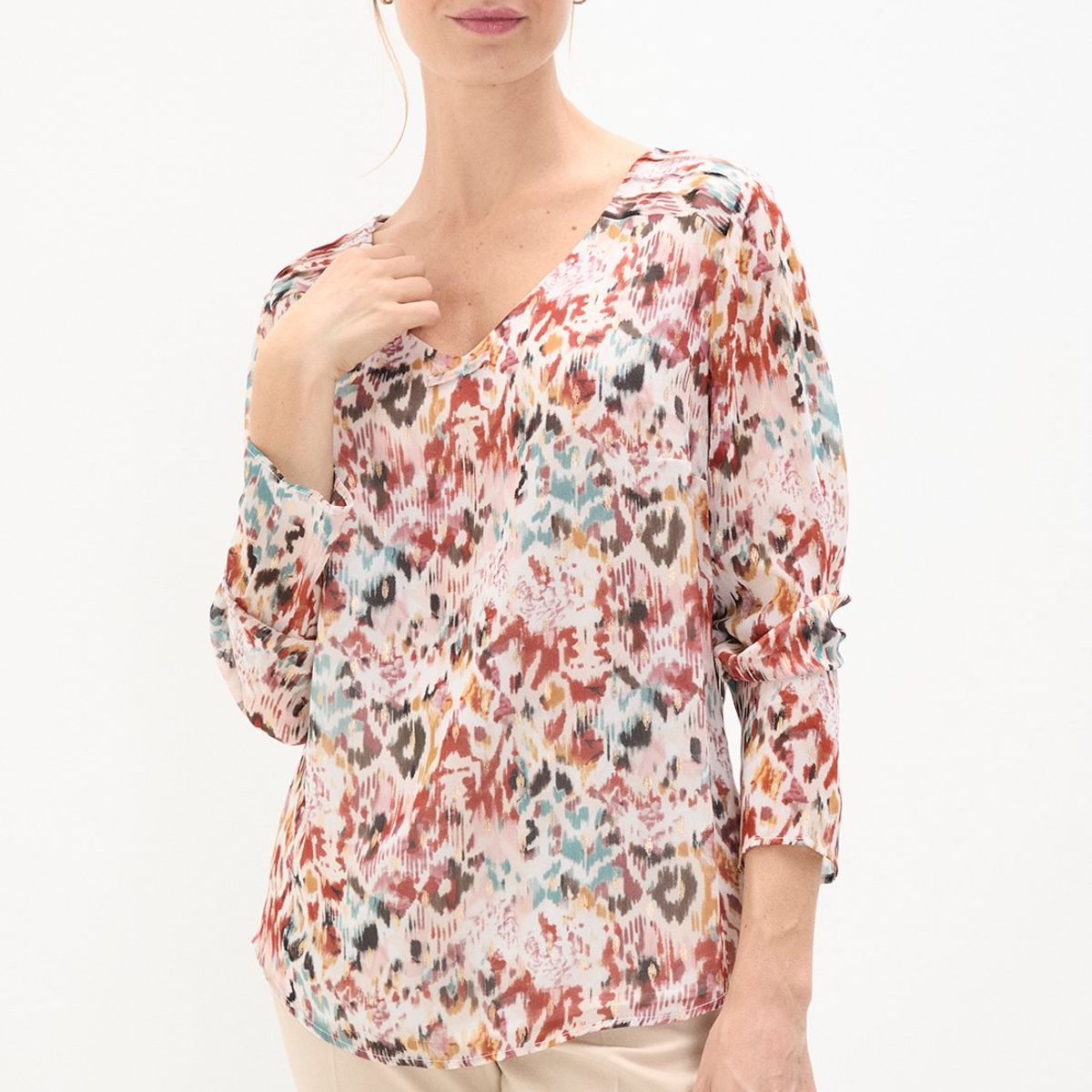 MA GRIFFE - Blusa Manga Larga Burdeo Mujer Magriffe