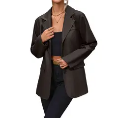 TIOZONEY - Chaqueta de cuero con solapa abotonada