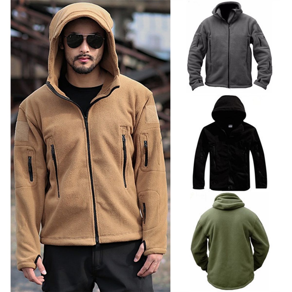 TIOZONEY - Abrigo de capucha térmica para hombres - Negro