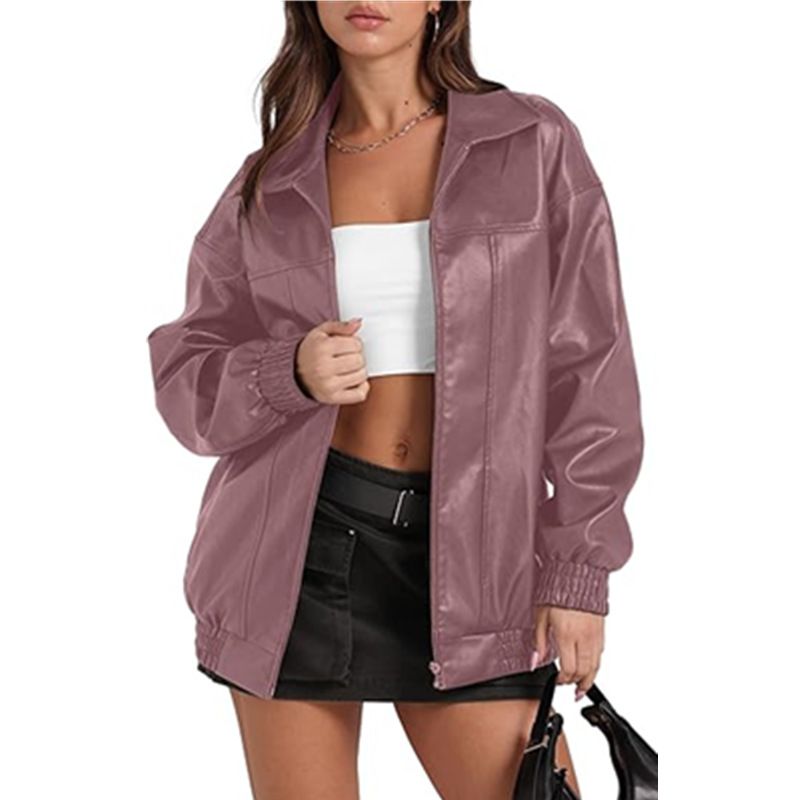 TIOZONEY - Chaqueta Larga De Cuero Suelta