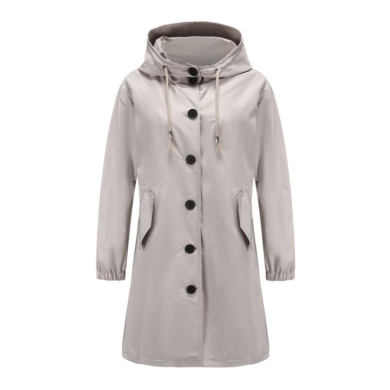 TIOZONEY - Cortavientos largo impermeable con gorro - Gris
