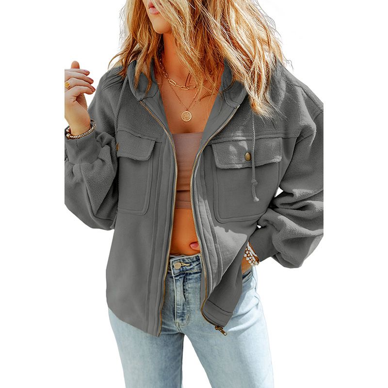 TIOZONEY - Chaqueta con capucha de peluche - Gris