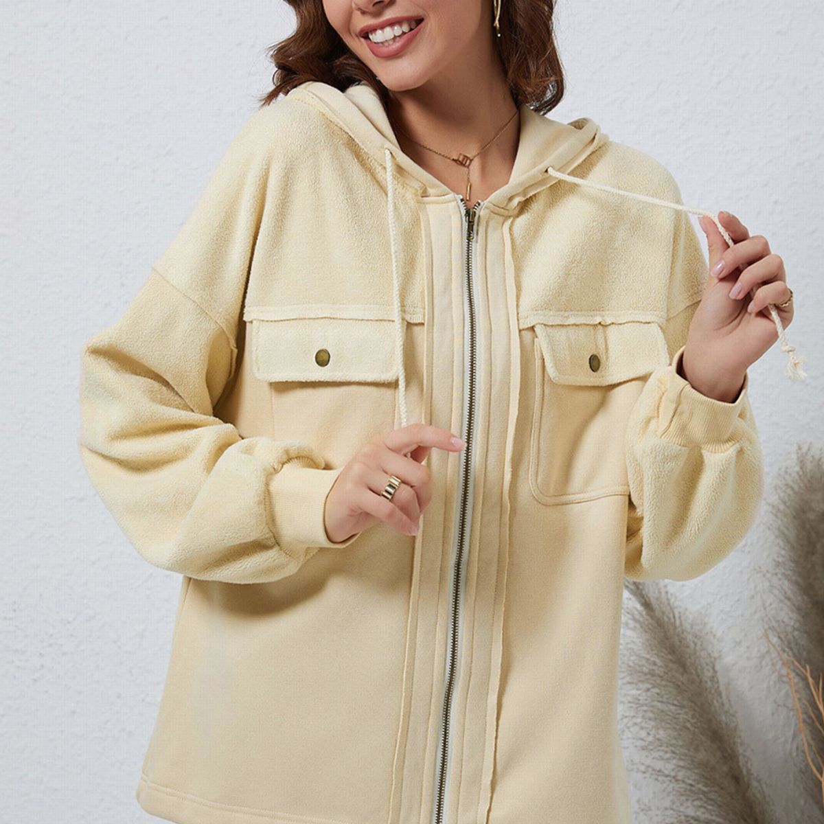 TIOZONEY - Chaqueta con capucha de peluche - Gris