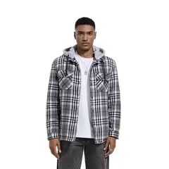 TIOZONEY - Chaqueta a cuadros con gorro para hombre - Gris