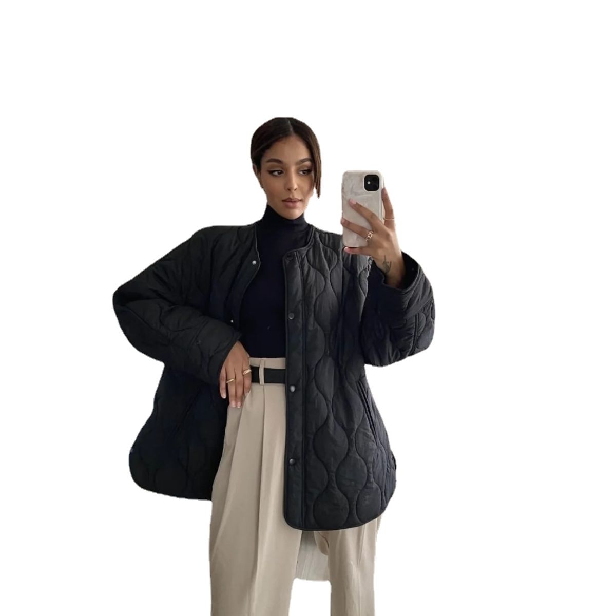 TIOZONEY - Chaqueta de moda mujer -Negro