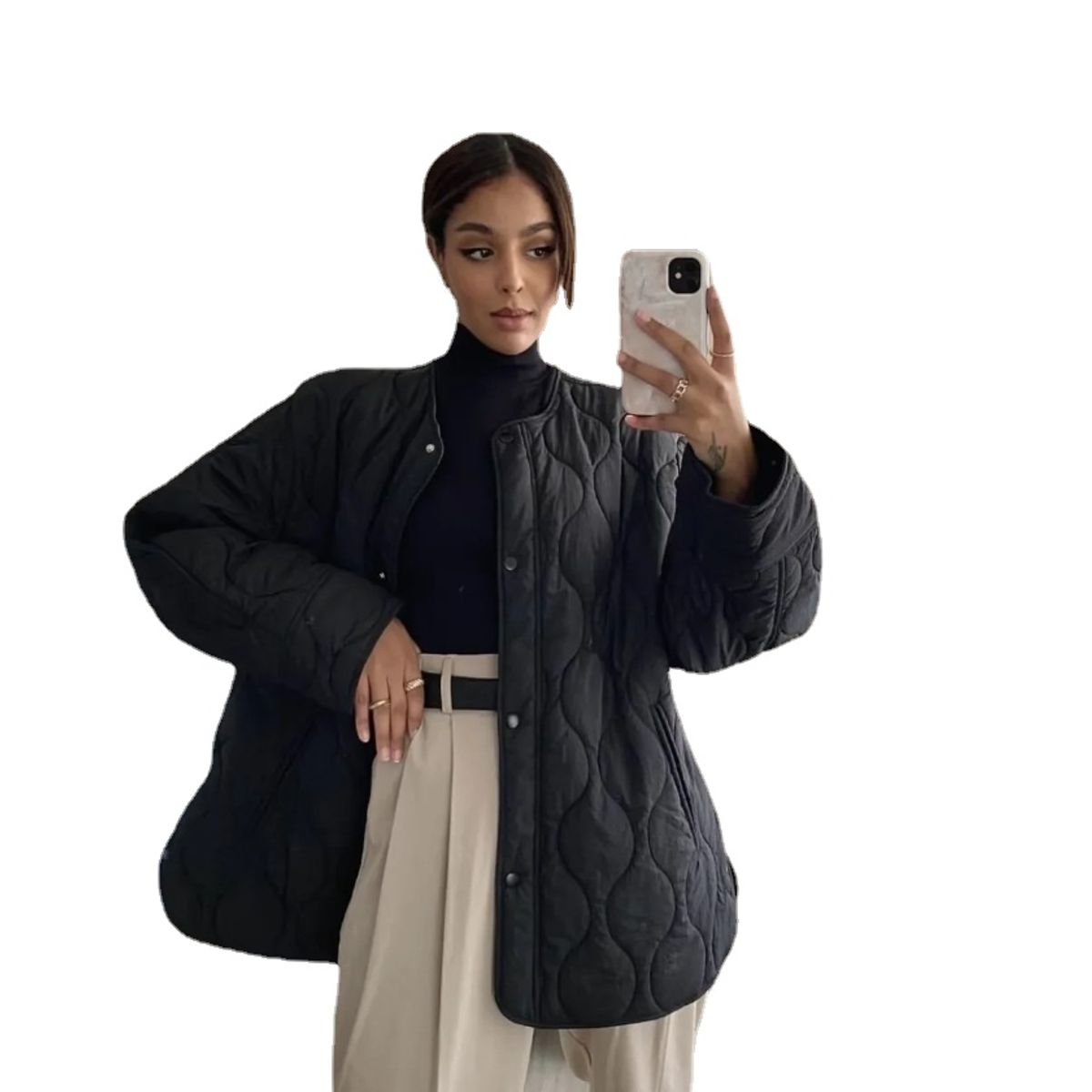 TIOZONEY - Chaqueta de moda mujer -Negro