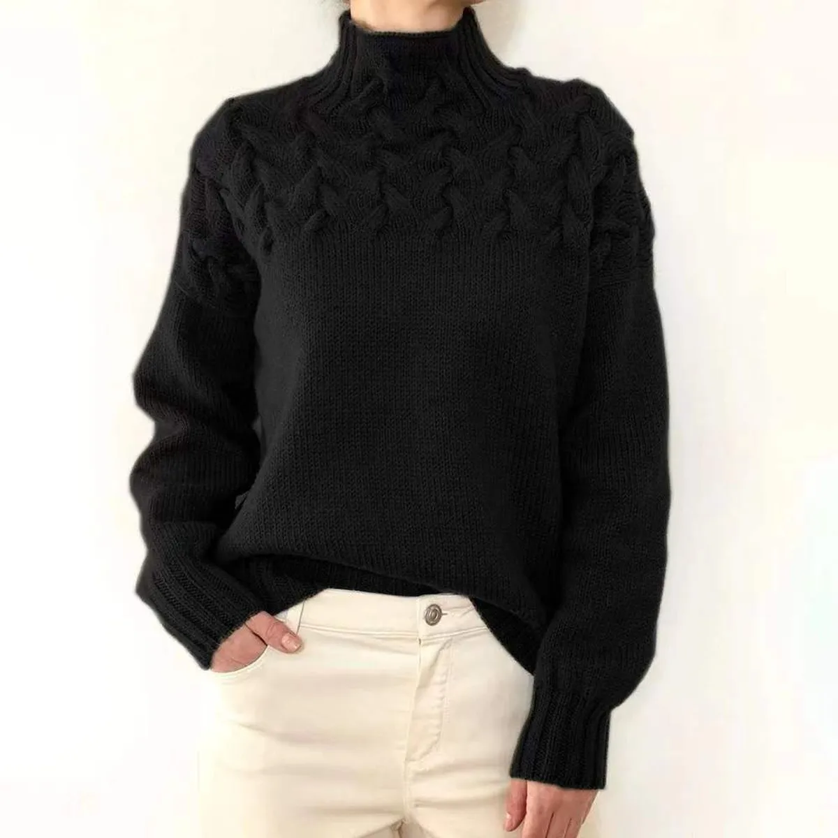 TIOZONEY - Sweater Cuello de Cuello Alto Mujer