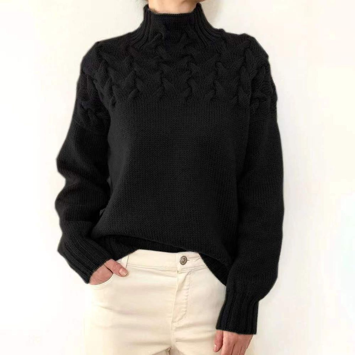 TIOZONEY - Sweater Cuello de Cuello Alto Mujer