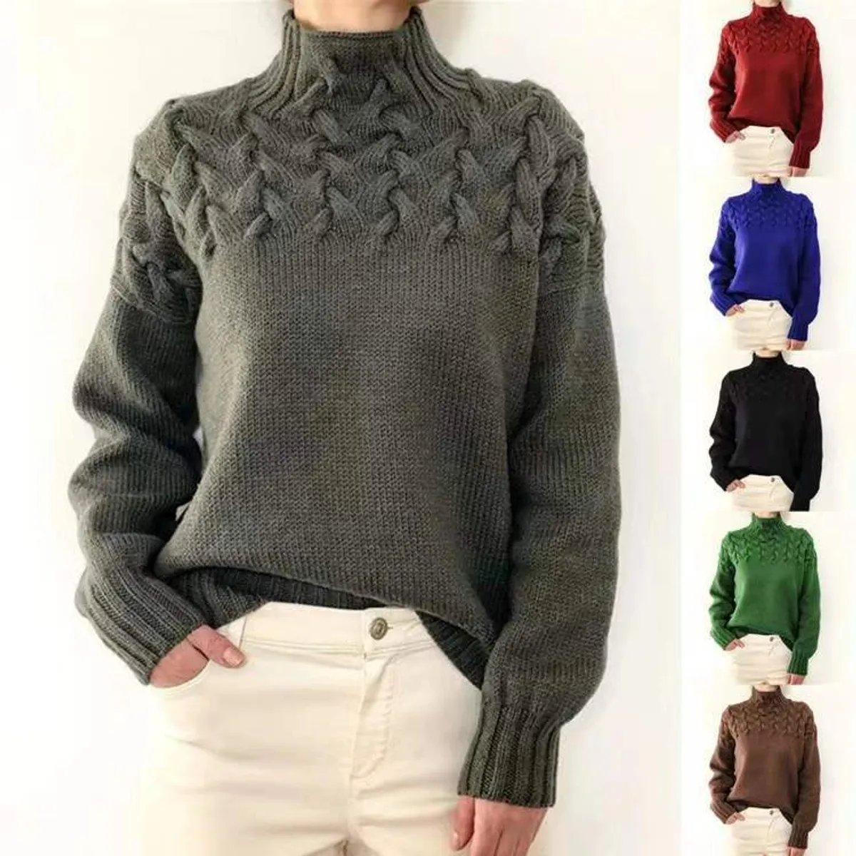 TIOZONEY - Sweater Cuello de Cuello Alto Mujer