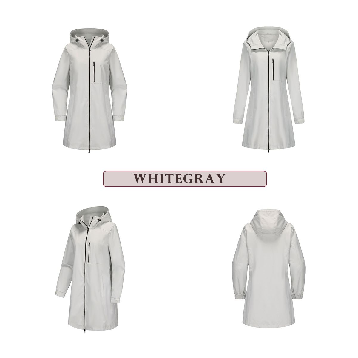 TIOZONEY - Chaqueta impermeable con capucha para mujer-Gris