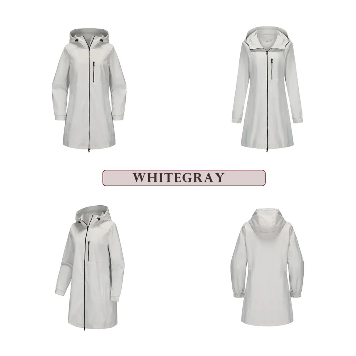 TIOZONEY - Chaqueta impermeable con capucha para mujer-Gris