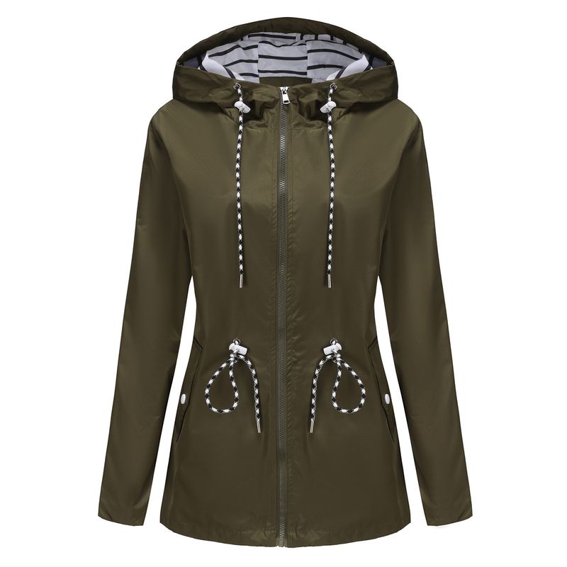TIOZONEY - Cortavientos impermeable con gorro para mujer - Verde