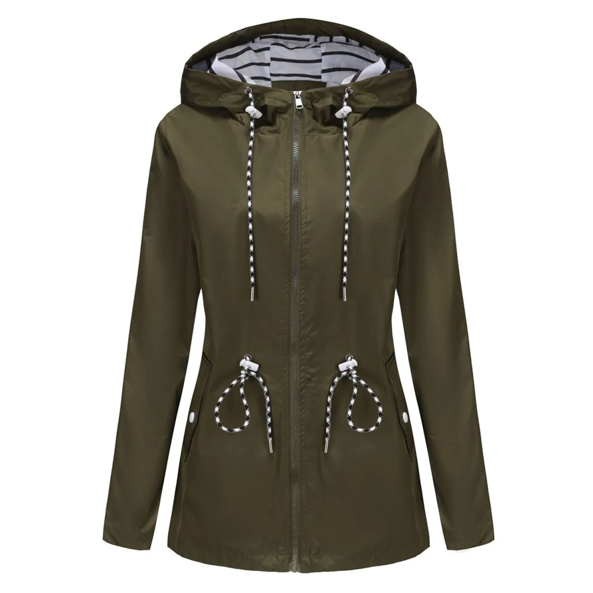 TIOZONEY - Cortavientos impermeable con gorro para mujer - Verde