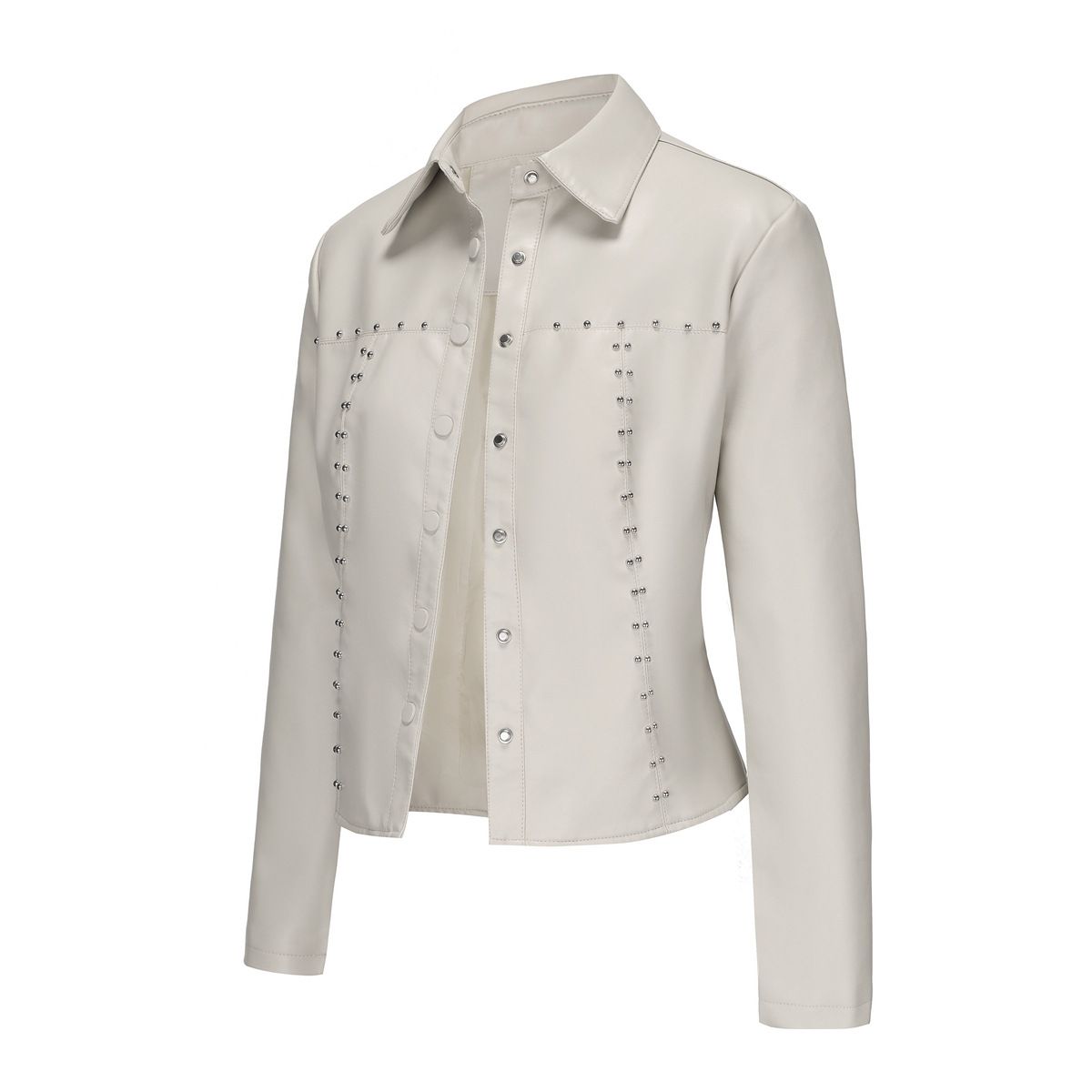 TIOZONEY - Chaqueta de PU con tachuelas para mujer-Blanco
