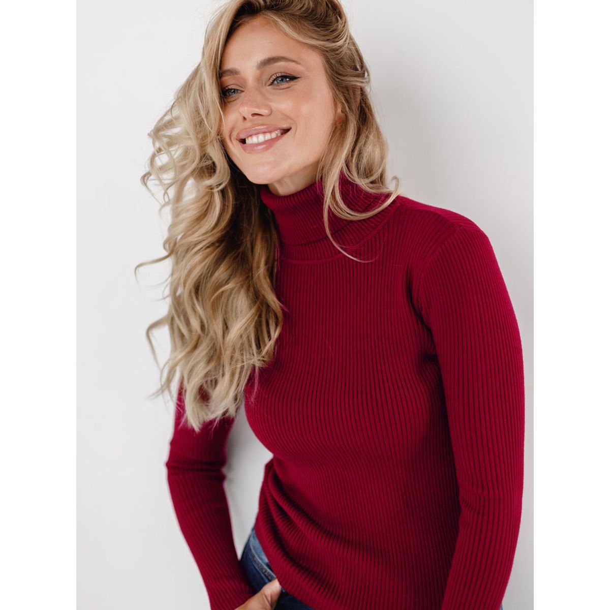TIOZONEY - Sweater De Cuello Alto Mujer - Burdeo