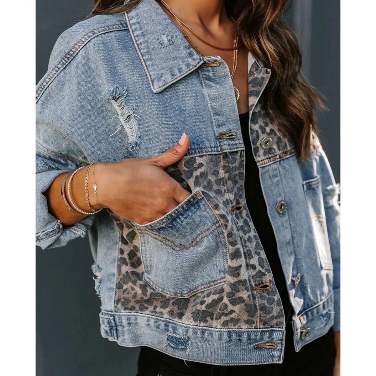 TIOZONEY - Chaqueta de Jeans Mujer -Azul