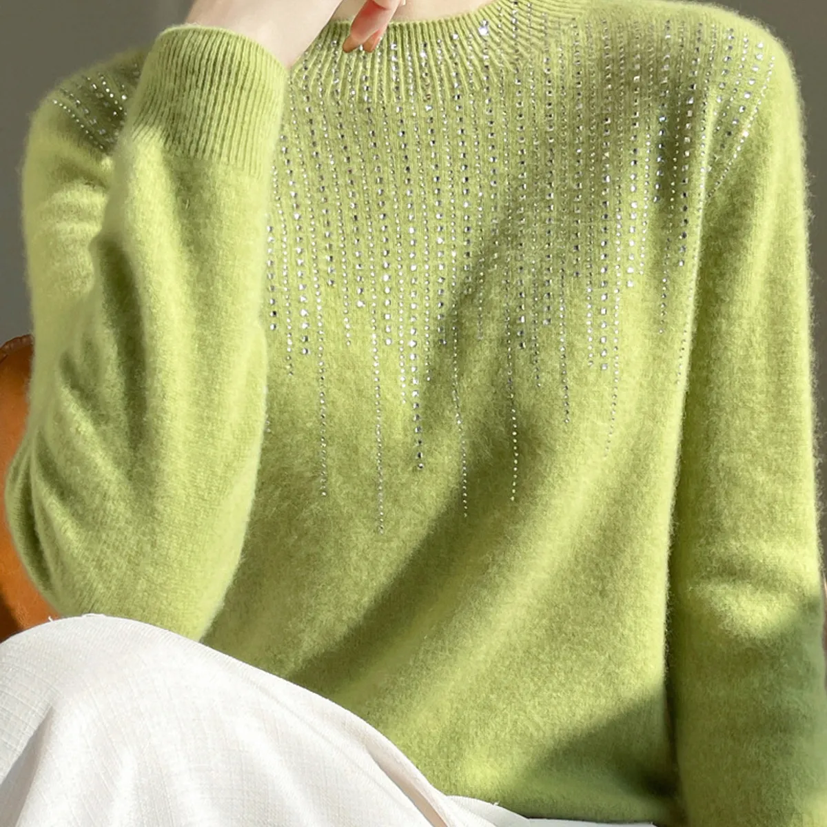 TIOZONEY - Suéter de cuello medio alto para mujeres - Verde