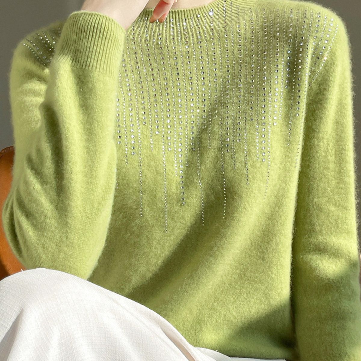 TIOZONEY - Suéter de cuello medio alto para mujeres - Verde