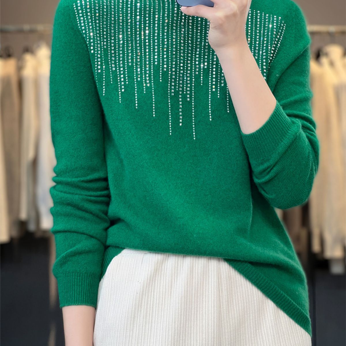 TIOZONEY - Suéter de cuello medio alto para mujeres - Verde