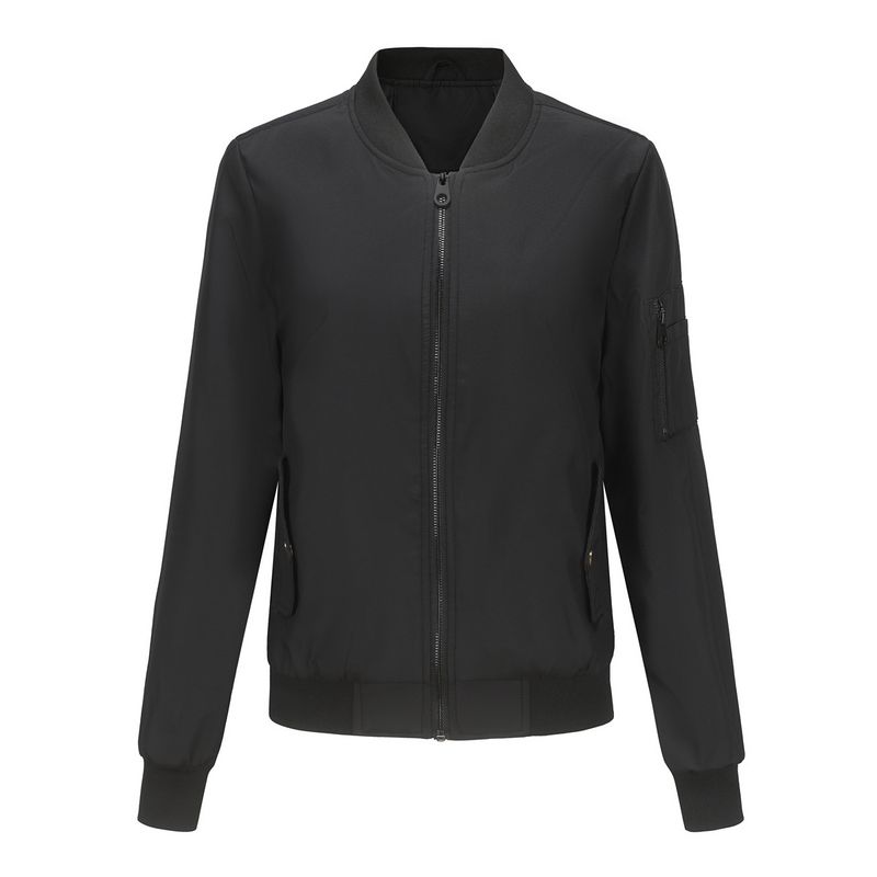 TIOZONEY - Chaqueta de manga larga con cierre para mujer - Negro