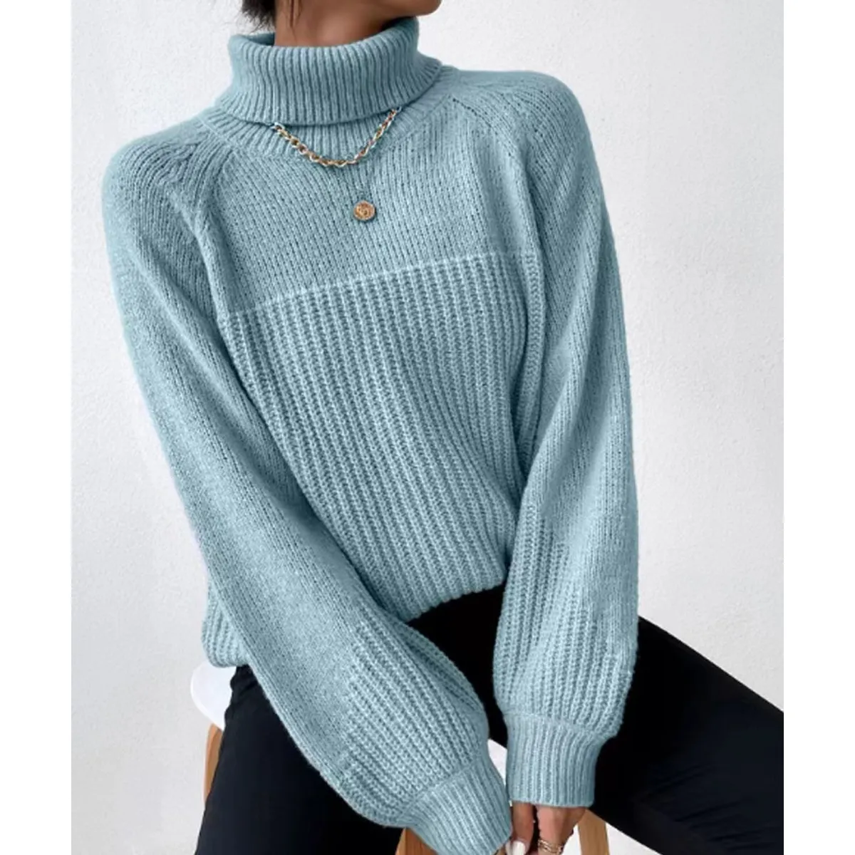 TIOZONEY - Sweater Cuello de Cuello Alto Mujer