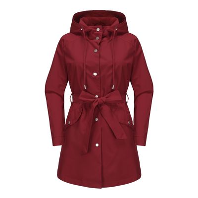 Imagen 1 del producto Chaqueta impermeable con capucha y cinturón-Rojo