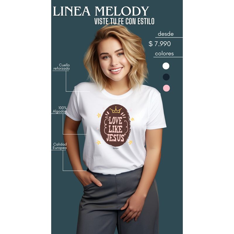 GG GOODGOODS - Polera Melody Cristiana Love Like Jesus Algodón Calidad Europea