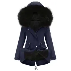 TIOZONEY - Abrigo de invierno con gorro para mujer - Azul