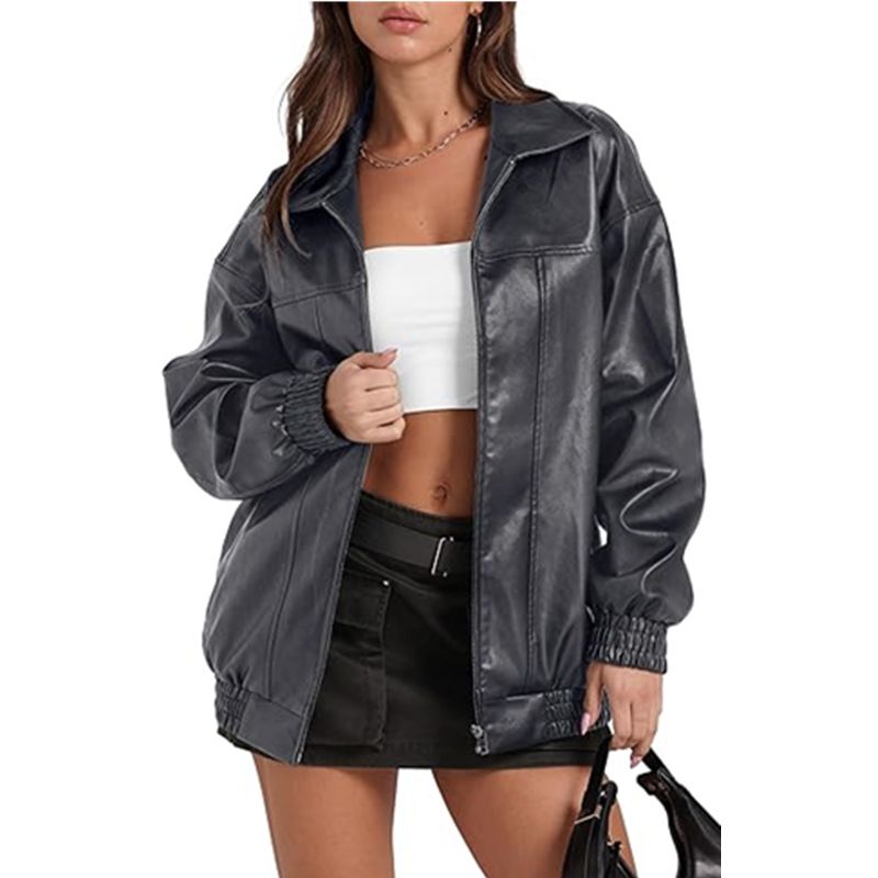 TIOZONEY - Chaqueta Larga De Cuero Suelta