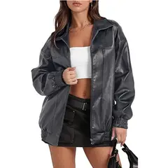 TIOZONEY - Chaqueta Larga De Cuero Suelta
