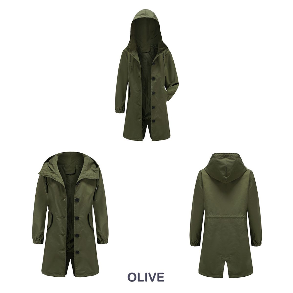 TIOZONEY - Cortavientos largo impermeable con gorro - Verde