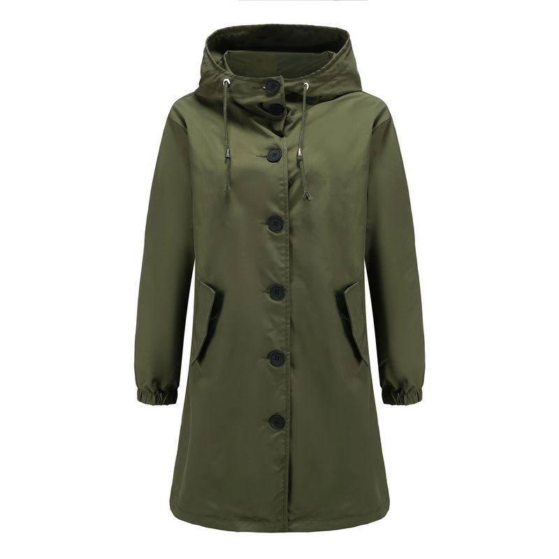 TIOZONEY - Cortavientos largo impermeable con gorro - Verde