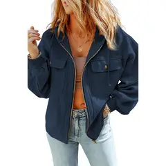 TIOZONEY - Chaqueta con capucha de peluche - Azul