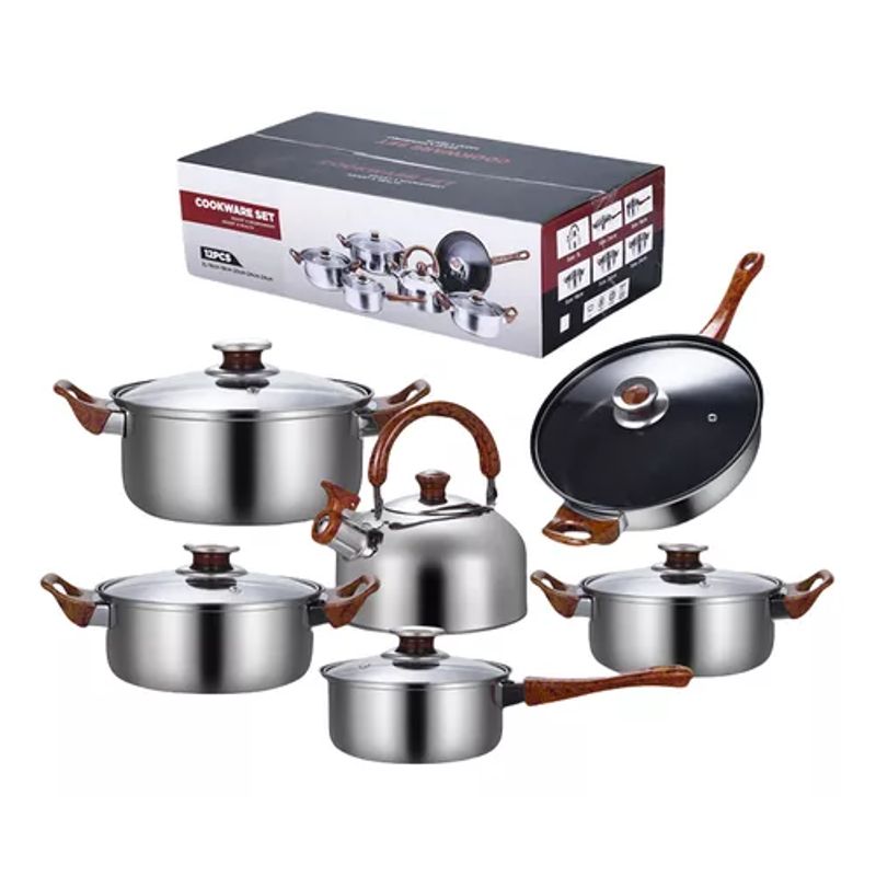 GENERICO - Set de 12 piezas ollas de acero inoxidable sartén antiadherente