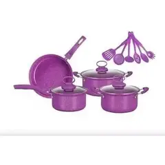 GENERICO - Juego de ollas de cocina antiadherente set de Ollas de 14 piezas color morado
