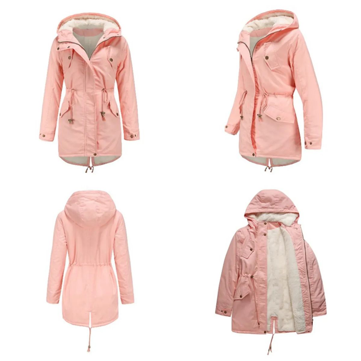 TIOZONEY - Abrigo chiporro con gorro para mujer - Rosado