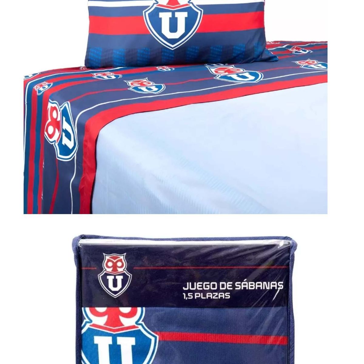 MASHINI - Sábanas 1.5  Plazas Mashini Univ. De Chile Microfibra Azul
